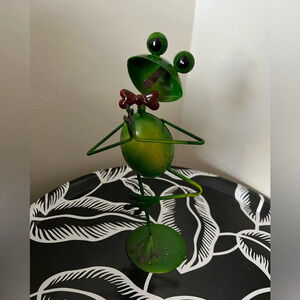 Yoga Pose Frog Metal Statue Desk Studio Decor